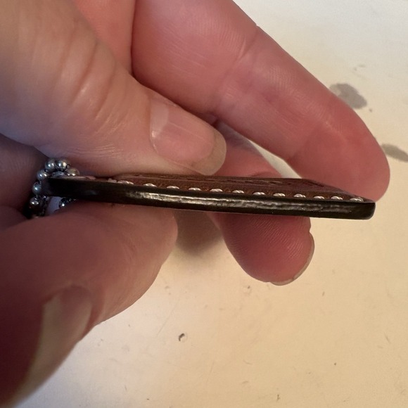 Vintage Coach 1-3/4" Tan Leather Replacement Hang Tag Fob Bag Charm  & Chain - Picture 3 of 4